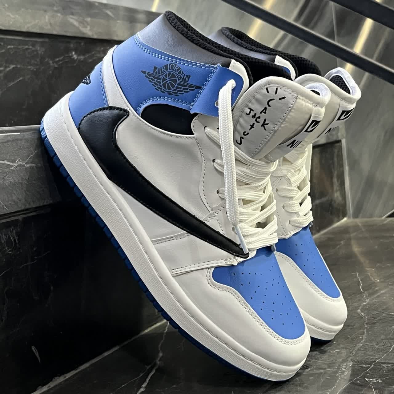 کفش کتانی مردانه نایک ترویس اسکات ساقدار آبی NIKE travis scott