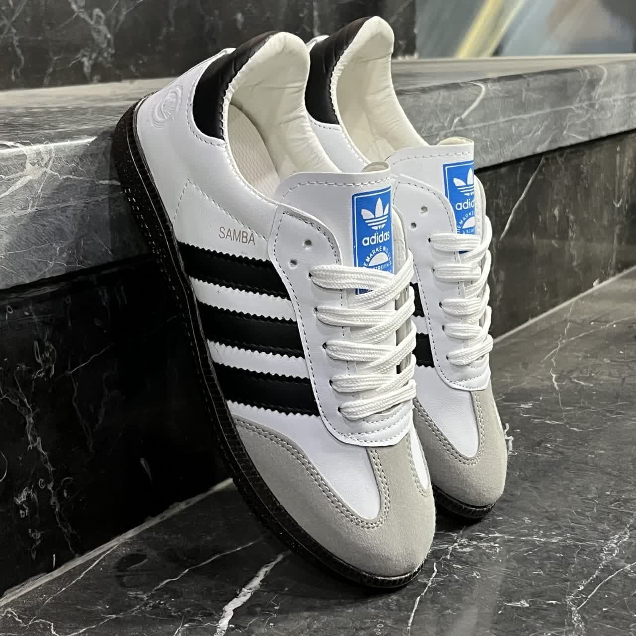 کفش کتانی زنانه ونس سامبا سفید مشکی Adidas Samba