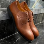 کفش مردانه چرم عسلی مدل سالینو بندی (چرم تبریز)