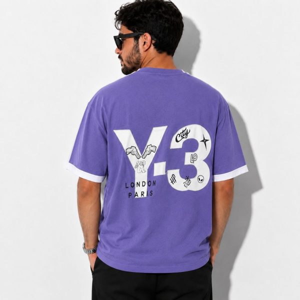 تیشرت مردانه بنفش سفید تک سایز L مدل Y-3 - تصویر 2