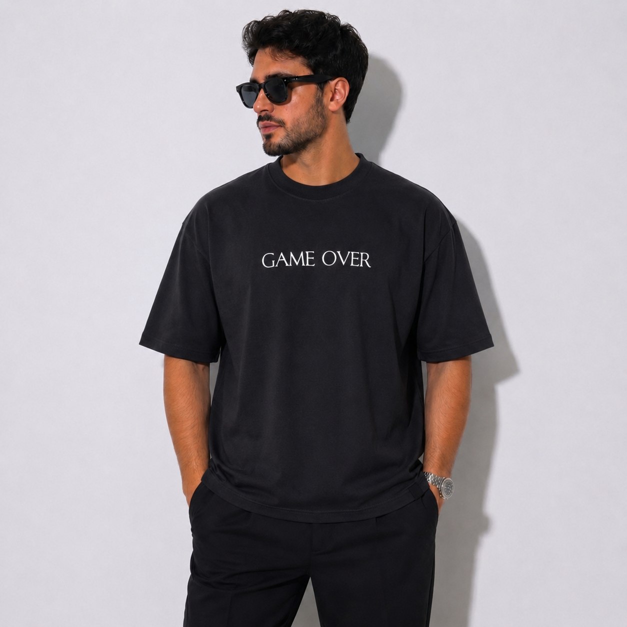 photo_8_2026-08-30_14-34-19 تیشرت مردانه مشکی game over طرح گربه - تصویر 1