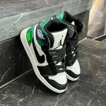 کفش کتانی بچگانه نایک جردن 1 ساقدار سفید مشکی سبز Nike Jordan 1